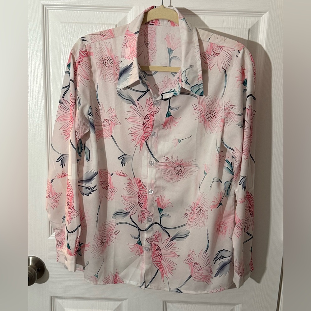 Floral Pink and White Women's Top